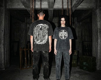 Armored Reaper Graphic Tee, Dark Fantasy Shirt, Cyber Sigilism Top, Opium Core Streetwear, Acid Wash Y2K Dark Grunge Fashion