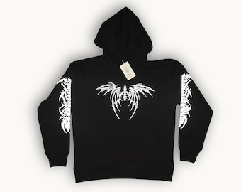 Reflective Cyber Sigilism Hoodie, Heavyweight 380GSM Pullover, Opium Core Streetwear, Y2K Dark Grunge Skeletal Spine Graphic Hoodie