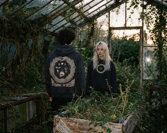 Boxy Ouroboros Hoodie, Vintage Black Streetwear, Alchemy Graphic Pullover