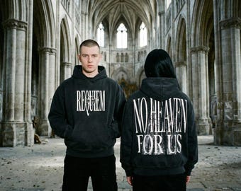 Vintage Black Boxy Hoodie, Cathedral Graphic Streetwear, Ethereal Goth Pullover, Grunge Archive Fashion