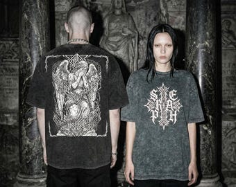 Weeping Angel Graphic Tee, Seraph Gothic Shirt, Cyber Sigilism Top, Opium Core Streetwear, Acid Wash Y2K Dark Grunge Fashion