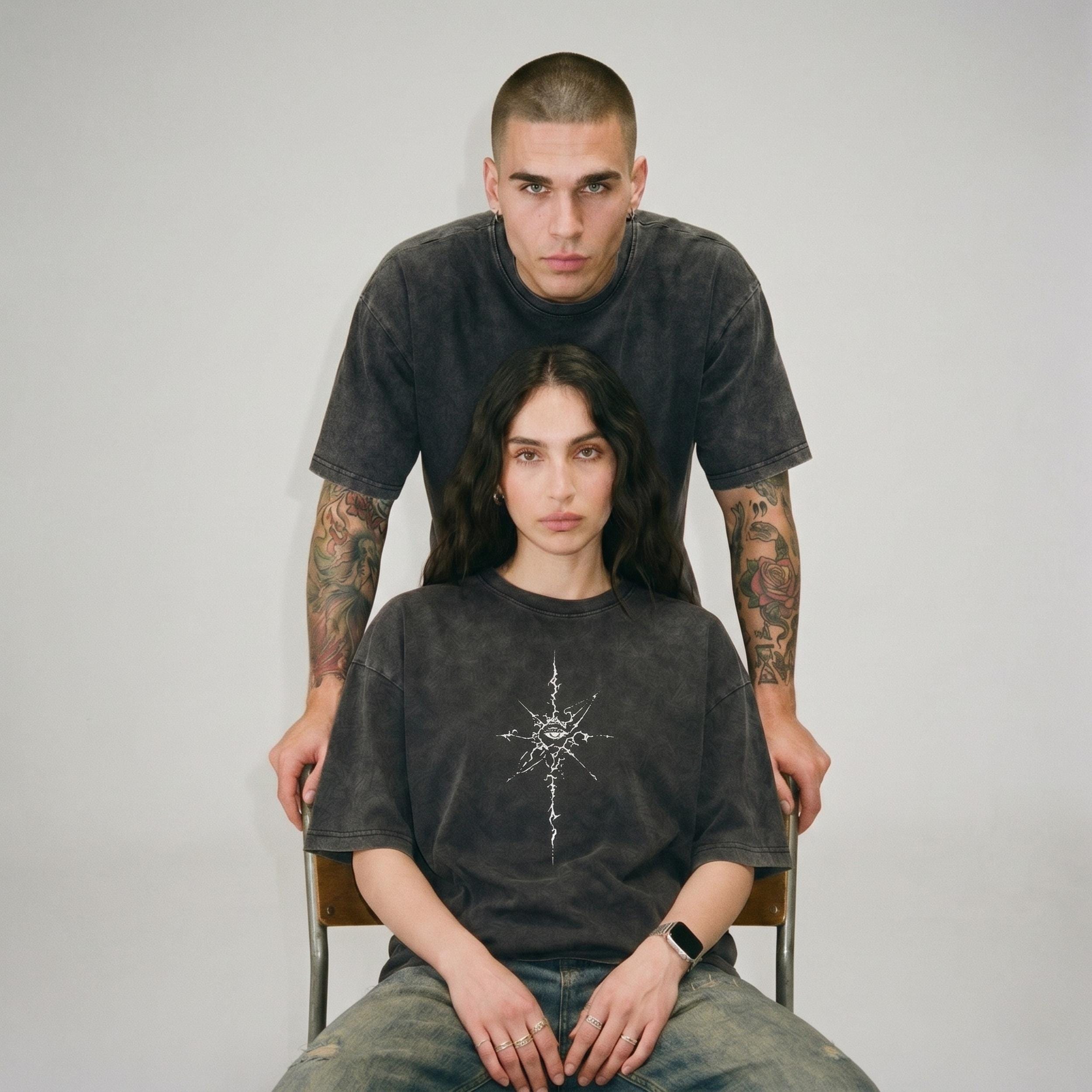 Heavyweight Acid Wash Tee, Cyber Sigilism Eye Graphic, Opium Core 