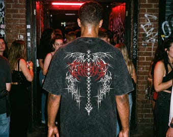Heavyweight Acid Wash T-Shirt, Cyber Sigilism Print, Gothic Streetwear Tee