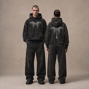 Heavyweight Acid Wash Hoodie, Cyber Sigilism Winged Cross, Opium