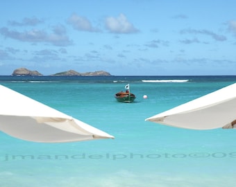 St. Barts Caribbean Beach Umbrellas / tropical photo    /Caribbean Photography