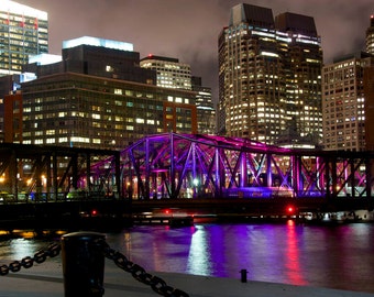 Boston / , Nightscape /, Bridge/, Purple/, Waterfront/ , Art print, Architectural print