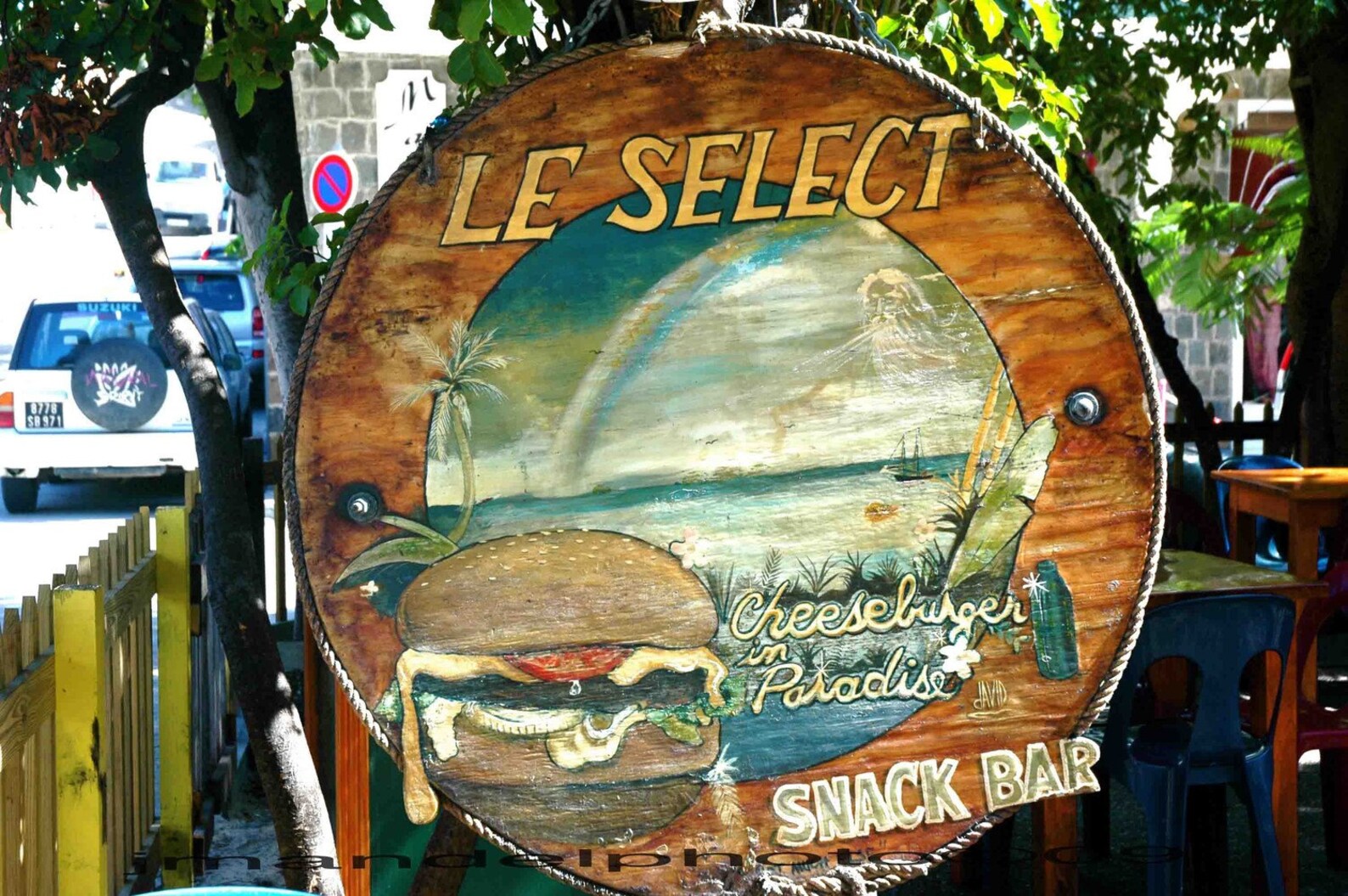 St. Barts Photography Restaurant Sign Caribbean Print_ Cheeseburger in