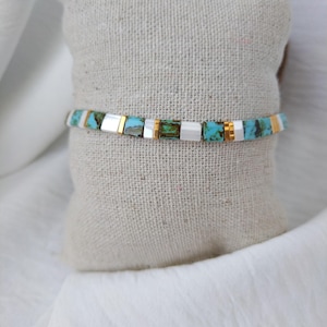elastic bracelet with Miyuki Tila glass beads, Japanese beads