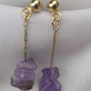 natural amethyst gemstone and stainless steel earrings