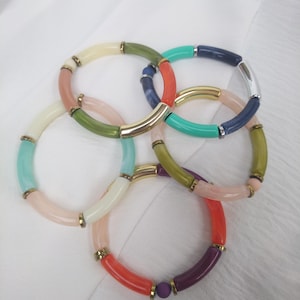 elastic bangle bracelet with golden and colored tubes