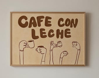 Lámina decorativa de café con leche / Arte del espresso / Arte del café español / Póster minimalista de café / Decoración de cafetería / Arte de pared para cocina latina