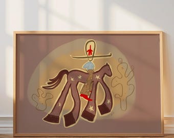 Brown Cowboy Horse Painting, Neutral Western Wall Art
