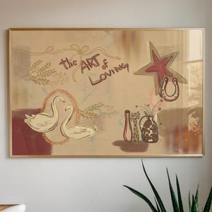Vintage Collage Poster-Warm Tones Neutral Wall Decor Art Print Swan Bedroom Gift