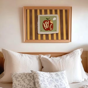 New York City Apple Wall Art | Vintage Stamp Style Print | NYC Apartment Decor | Modern Urban Kitchen Gallery