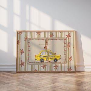 Cowboy riding taxi, southwestern Art, City fun poster, Colorful apartment poster, Apartment bedroom fun art, Bold colorful girl apartment, college bedroom art, Fashion school NYC, New York fashion wall decor