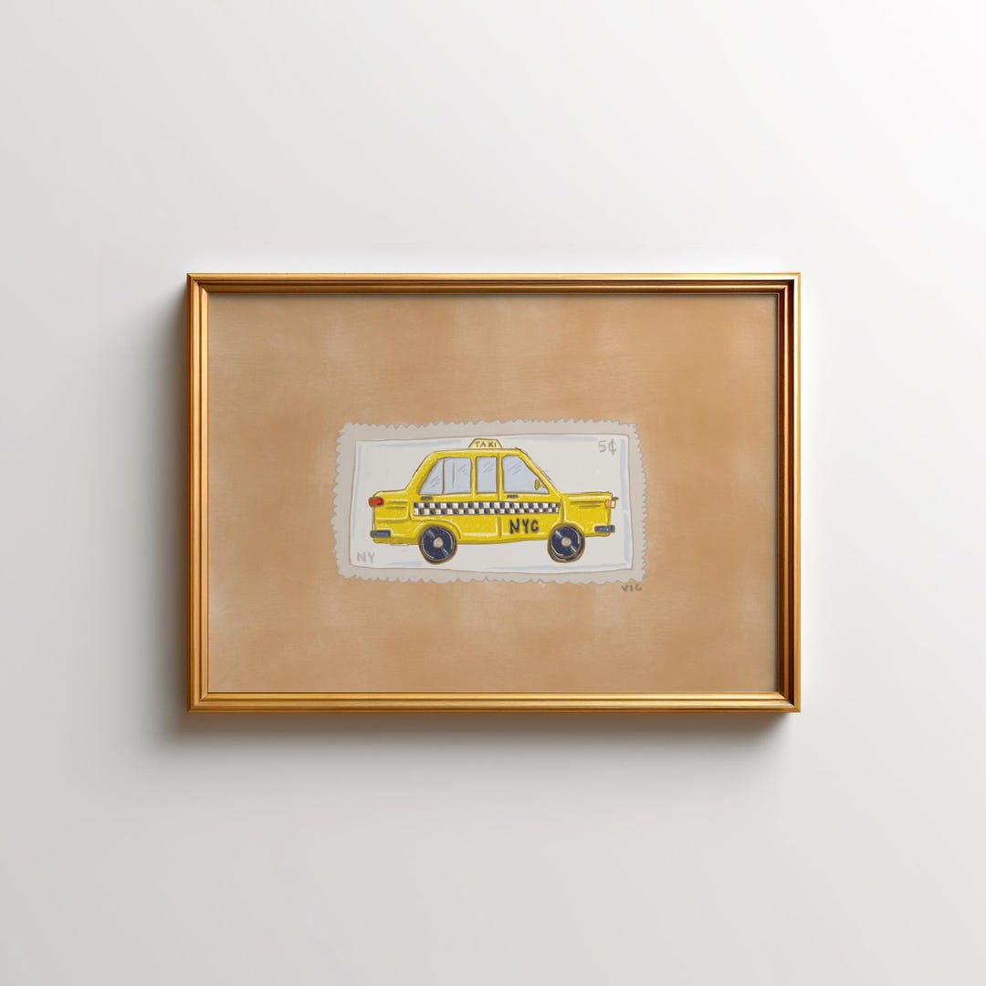 NYC Taxi Print | Yellow NYC Wall Art | Vintage Stampartwork | New York ...