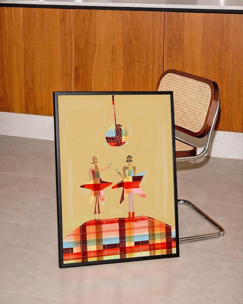 Kiss All The Time, Disco, Occasionally. A unique gift for cocktail lovers, retro decor enthusiasts, disco fans, and anyone who appreciates colorful contemporary art. Disco Artsy Whimsical, Girls Night Poster, Colorful Girly Aesthetic, Trendy Wall art