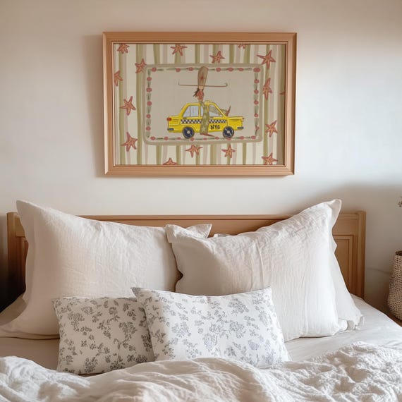 City Cowboy, Cowboy Riding Taxi Poster, Southwestern Art, Pastel Muted Poster, Bedroom Art