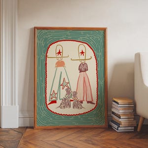 Cowboy and Two Dog Family Poster, Western Art, Rodeo Barn Room Decor, Family Dog Lover Poster