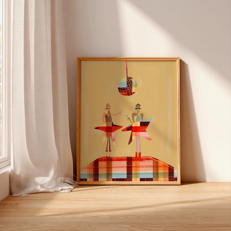 Kiss All The Time, Disco, Occasionally. A unique gift for cocktail lovers, retro decor enthusiasts, disco fans, and anyone who appreciates colorful contemporary art. Disco Artsy Whimsical, Girls Night Poster, Colorful Girly Aesthetic, Trendy Wall art