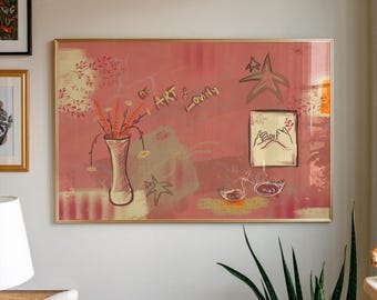 Póster collage rosa vintage - Impresión artística horizontal para pared, ideal para dormitorio o habitación infantil. Decoración digital.