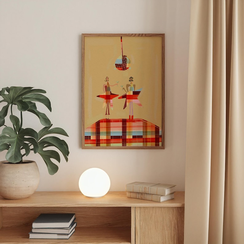 Kiss All The Time, Disco, Occasionally. A unique gift for cocktail lovers, retro decor enthusiasts, disco fans, and anyone who appreciates colorful contemporary art. Disco Artsy Whimsical, Girls Night Poster, Colorful Girly Aesthetic, Trendy Wall art