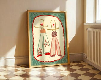 Cowboys Illustration Print, Southwestern Western Decor