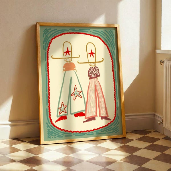 Cowboys Illustration Print, Southwestern Western Decor