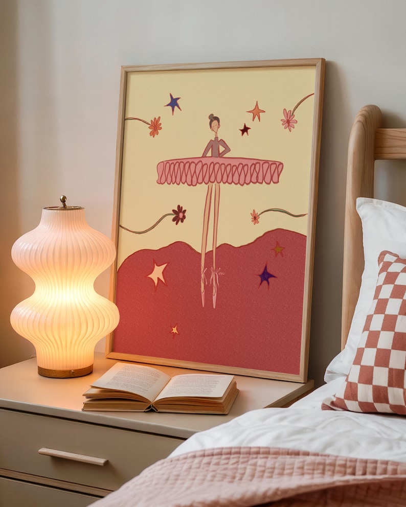 ballerina wall art poster, soft girl nursery art, ballet pink flowers, girly bedroom art