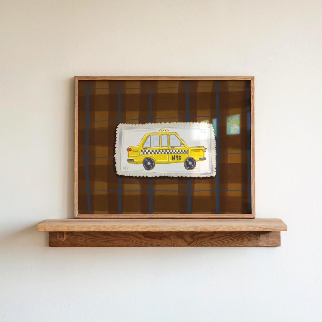 New York City Wall Art | Yellow Taxi Print | Vintage Stamp Style ...