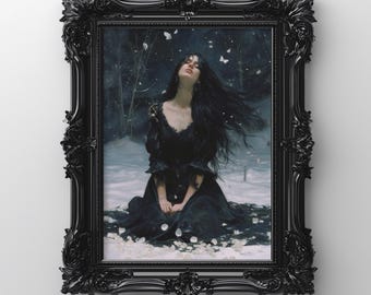 Lámina de pintura al óleo gótica, arte victoriano de romance oscuro, arte de bellas artes con ambiente sombrío (descarga digital)