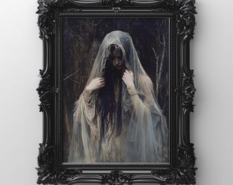 Affiche murale d'art victorien, décoration sorcière, peinture à l'huile gothique sombre, téléchargement instantané, style Dark Academia Goth, png
