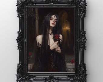 Affiche murale d'art victorien, décoration sorcière, peinture à l'huile gothique sombre, téléchargement instantané, style Dark Academia Goth, png