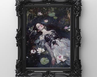 Ophelia Gothic Kunstdruck, Dark Academia Wanddeko (Digitaler Download)