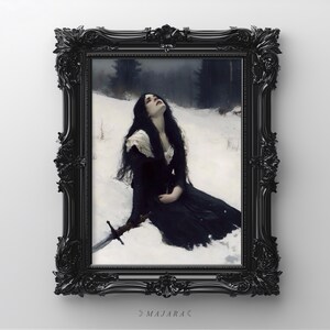 Dark Romance, Gothic Beauty Printable Fine Art, Gothic Oil Painting Print, Moody Victorian Art, Dark Goth, Sword, Instant Download Print