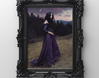 Affiche murale d'art victorien, décoration sorcière, peinture à l'huile gothique sombre, téléchargement instantané, style Dark Academia Goth, png