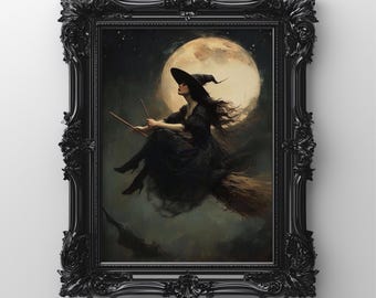 魔女のアートプリント、ハロウィンプリント、ゴシックプリント、ダークアカデミアプリント、ゴシックアートプリント、ダークアートプリント、油絵プリント、デジタルアート