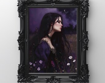 Lámina de pintura al óleo gótica, arte victoriano de romance oscuro, flores melancólicas (descarga digital)