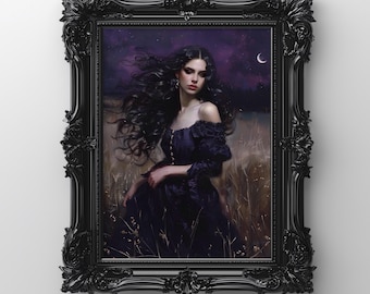 Gothic Oil Painting Print, Dark Romance Victorian Art, Moody Portrait (Digital Download), png, digital products