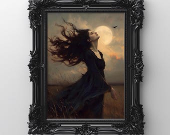 Lámina de pintura al óleo gótica, arte victoriano de romance oscuro, arte de bellas artes con ambiente sombrío (descarga digital)