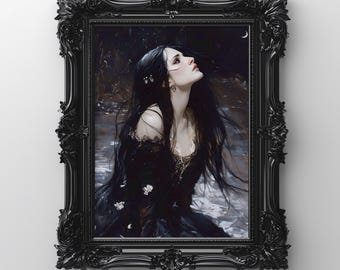 Affiche murale d'art victorien, décoration sorcière, peinture à l'huile gothique sombre, téléchargement instantané, style Dark Academia Goth, png