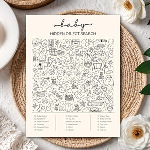 Gender Neutral Baby Shower Hidden Object Game, Printable Baby Shower Search Game, Seek and Find Activity PDF