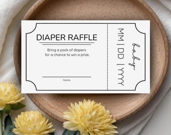 Diaper Raffle Ticket Canva Template, Editable Baby Shower Diaper Raffle Card, Minimalist Baby Shower Game