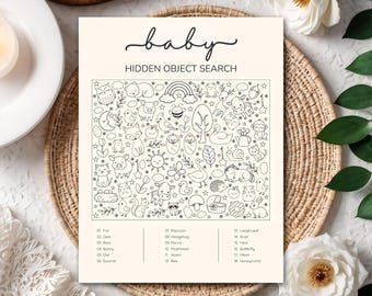 Woodland Baby Shower Hidden Object Game, Printable Forest Animal Search Game, Gender Neutral Baby Shower Activity