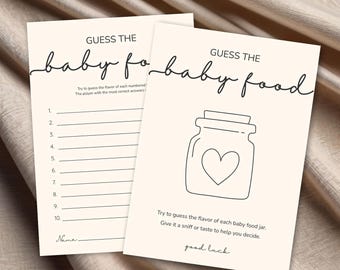Guess the Baby Food Game Canva Template, Printable Baby Shower Game, Minimalist Neutral Shower Activity