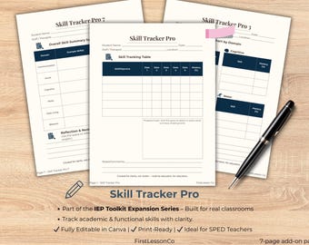 Editable IEP Skill Tracking Forms – Skill Tracker Pro | SPED Behavior & Academic Progress Tracker | 7-Page Printable Canva Template