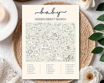 Baby Animals Baby Shower Hidden Object Game, Printable Animal Search Game, Gender Neutral Baby Shower Activity