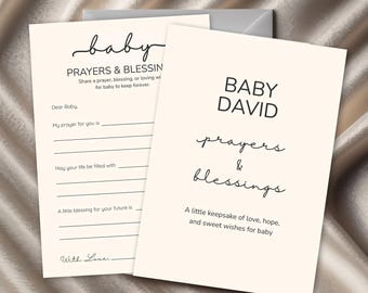 Baby Shower Prayer Cards Canva Template, Printable Baby Blessing Cards, Minimalist Neutral Baby Shower Keepsake Card