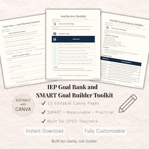 IEP Goal Tracker & Smart Goal Template | Editable Canva Special Ed Toolkit | Printable IEP Planner for SPED Teachers