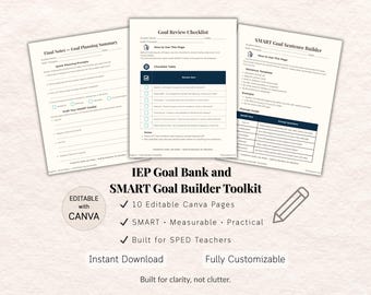 IEP Goal Tracker & Smart Goal Template | Editable Canva Special Ed Toolkit | Printable IEP Planner for SPED Teachers